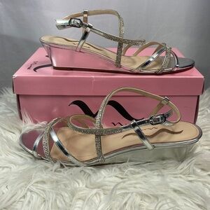 Nina Franya Silver Metallic Foil Heeled Buckle Sandal
